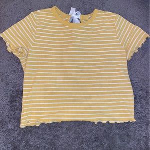yellow striped crop top that ties in the back